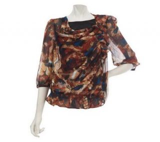 by Marc Bouwer Abstract Print Cowl Neck Top with Tank —