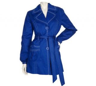 Motto Stretch Notch Collar Belted Jacket w/Pleat Detail —