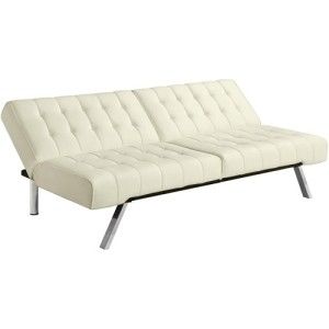  Off White Faux Leather Split Back Convertible Futon Sofa Bed
