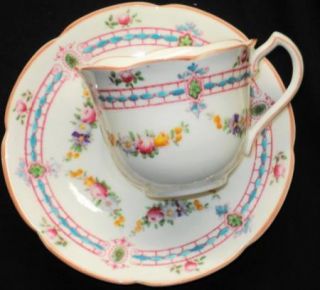 Collingwood England Turquoise Ribbon Rose Garland Tea Cup and Saucer