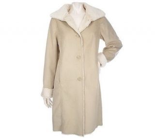 Dennis Basso Button Front Faux Shearling Coat with Stand Collar