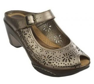 White Mountain Miso Leather Perforated Mary Jane Clogs   A213039