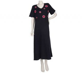 Denim & Co. Stretch Short Sleeve Dress with Crochet Detail —