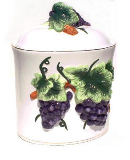 Cookie Jar Grapes and Leaves Purple and Green Ceramic New