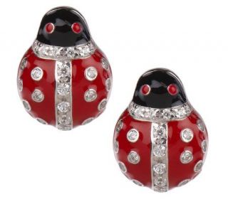 Hidalgo Diamonique & Enamel Sterling Lady Bug Stud Earrings — 