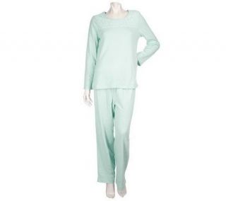 Carole Hochman Brushed Interlock 2 pc Pajama Set with Lace Detail 
