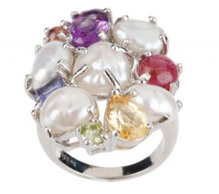 Ross Simons Sterling Cultured Pearl & 2.40 ct tw Gemstone Ring