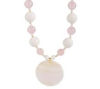 Lee Sands Gemstone & White Coral Necklace w/ Shell Pendant —
