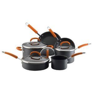   10 Pc Cookware Set Frying Pan Pots and Pans Pcs Orange Anodized Sets