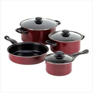 Burgundy Nonstick Kitchen Cookware 7 Piece Pot Pans Set