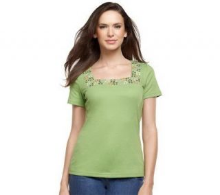 Liz Claiborne New York Embroidered Square Neck T Shirt —
