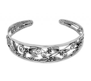 Or Paz Sterling Openwork Floral Motif Cuff —