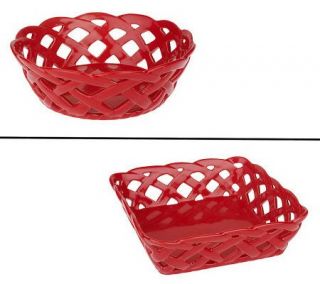 Temp tations Round or Square Stoneware Bread Basket —