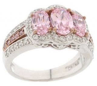 Diamonique Sterling 2.30 ct tw Oval Cut Framed 3 Stone Ring — 