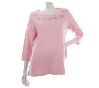 Quacker Factory 3/4 Sleeve Studded Floral T shirt —