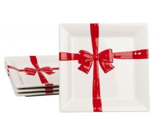 Isaac Mizrahi Live Set of 4 Holiday Bow Dessert Plates —