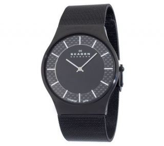 Skagen Mens Black Titanium Watch w/ Black Carbon Fiber Dial