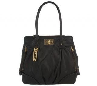 Makowsky Glove Leather Zip Top Tote with Filigree Hardware Accent 