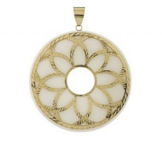 Round Gemstone Pendant with Flower Overlay 14K Gold —