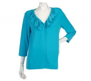 EffortlessStyle by Citiknits 3/4 Sleeve Ruffle Knit Jacket —