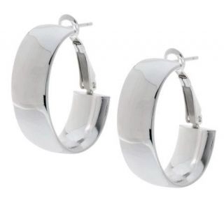 UltraFine Silver 1 Polished Oval Omega Back Hoop Earrings —