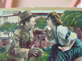   HUMOR 1909 SOLDIER facing powder charge WOMAN army Conwell postcard