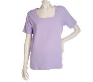 Denim & Co. Essentials Short Sleeve Square Neck T Shirt —