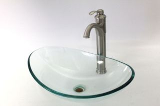  Style Glass Vessel Sink, 14 Tall Chrome Finish Faucet & Drain Combo