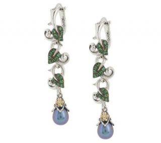 Barbara Bixby Sterling/18K Gemstone & Cultured Pearl Vine Earrings