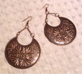 Engraved Antique Copper Disk Boho Chandelier Earrings