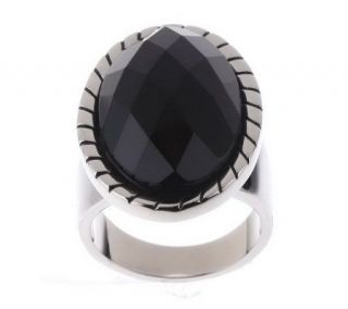 Steel by Design Faceted Oval Gemstone Ring with Ribbed Border