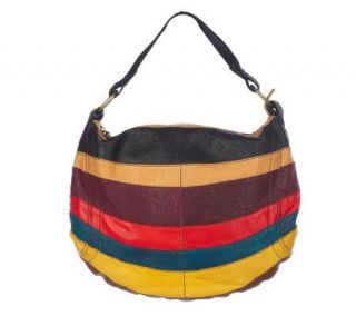 Lucky Brand Striped Round Leather Hobo with Stitching Details