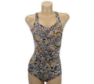 Fit 4 U Ds & Es Whimsical Paisl Shirred Tank Swimsuit   A220852