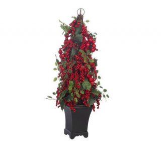 22 Holly Berry Twig Tree with Square Wooden Pot by Valerie —