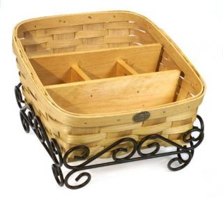 Peterboro Home Organizer Basket with Wrought Iron Stand —