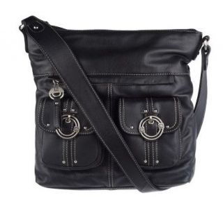 Stone Mountain Leather Bucket Bag with Double Front Pockets — 