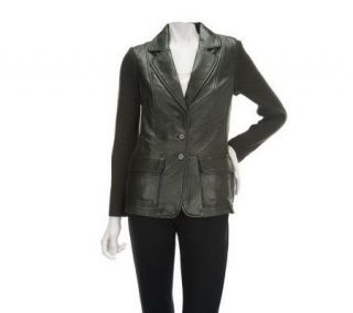 Linea by Louis DellOlio Leather Blazer with Rib Knit Sleeves
