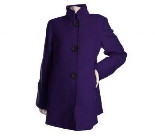 Dennis Basso Stand Collar Wool Coat with Large Button Detail