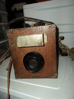 Antique Miners Vintage Crank Telephone 5 Bar Magneto Phone Oak Wood