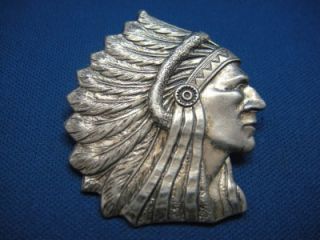 Vintage Native American Sterling Silver Chief Head & Headdress Pin