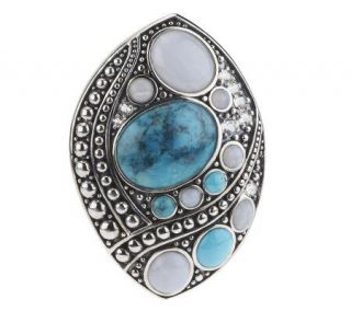 Turquoise, Blue Lace Agate and White Topaz Sterling Freefo Enhancer 