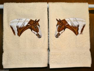  HORSE CUSTOM   2 MACHINE EMBROIDERED BATHROOM HAND TOWELS by Susan