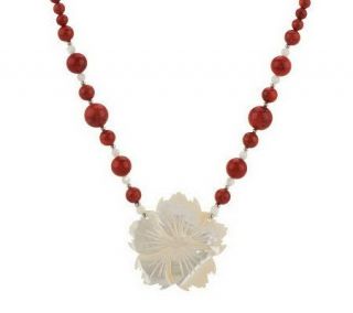 Lee Sands Gemstone Bead Necklace with Mother of Pearl Flower