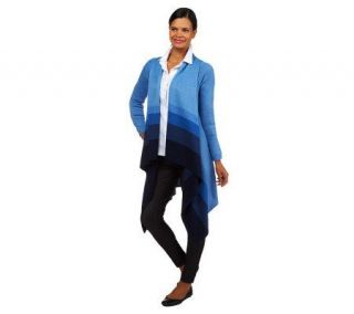 Isaac Mizrahi Live Cascade Front Sweater Coat with Stripe   A225657