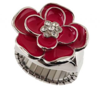 Jeweled Flower Stretch Ring Watch —