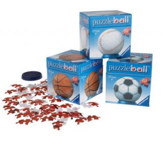 Set of 3 60 Piece Sports Themed Puzzle Balls w/ Display Stands