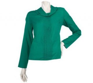 Motto Cowl Neck Long Sleeve Top with Pleat Detail —