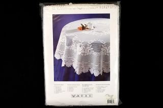 Coquille Rose 71 Round White Lace Tablecloth Made in Liechtenstein