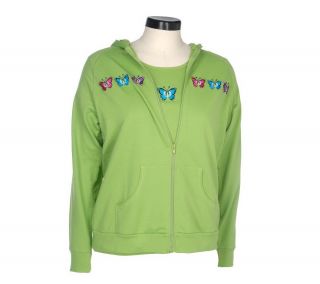 Quacker Factory Embroidered Butterfly Jacket and T shirt Set