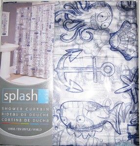  Shower Curtain Octopus Whale Shell Dolphin Crab Blue Clear